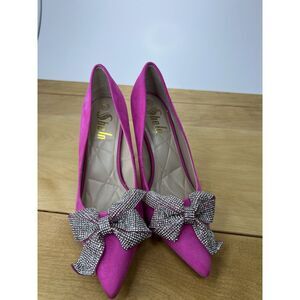 SHEIN Women's High Heels Pink W/ Rhinestone Bows 6.5 ‎ Never Worn Suede Sexy